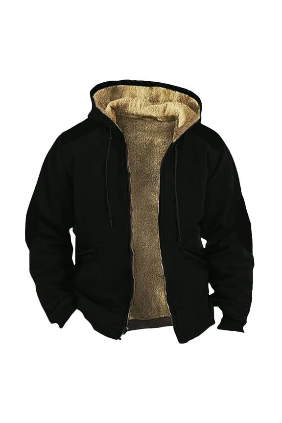 Jackets For Men Hoodie Big And Tall Winter Sherpa Lined Jacket Mens Heavyweight Fleece Warm Trucker Hoodies Coat Black 6XL