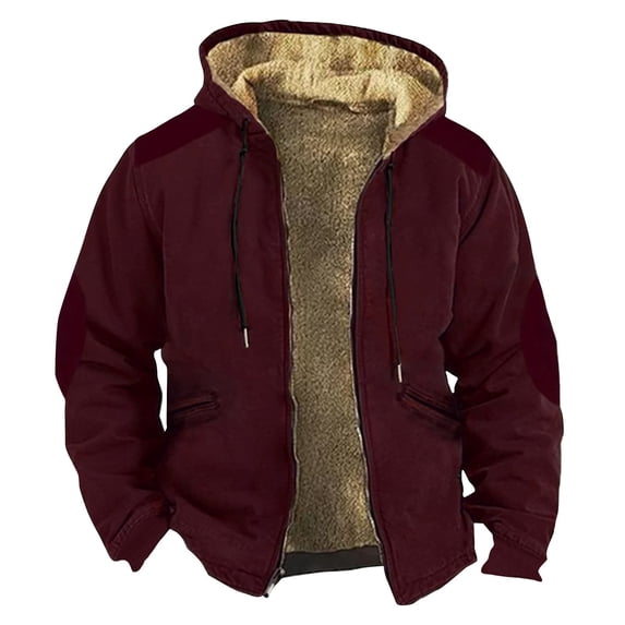LISTHA Jackets For Men Hoodie Big And Tall Winter Sherpa Lined Jacket Mens Heavyweight Fleece Warm Trucker Hoodies Coat Red L