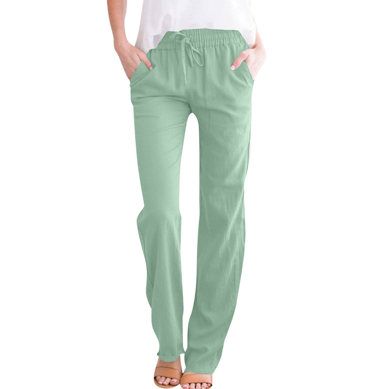 Women's Linen Pants 2025 Summer Wide Leg High Waisted Palazzo Trousers - Casual Drawstring Comfy Pants With Pockets