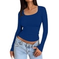 thumbnail image 1 of LISTHA Long Sleeve Shirts for Women Y2k Crop Tops Square Neck 2025 Basic Clothes Slim Fit T Shirts #1Dark Blue S, 1 of 6