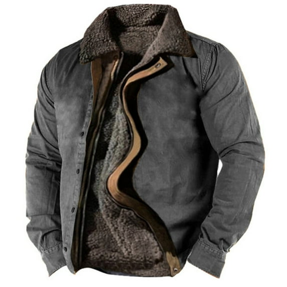 LISTHA Men's Aztec Western Jackets Cowboy Winter Warm Sherpa Fleece Coats Retro Ethnic Vintage Casual Long Sleeve Jacket Dark Gray L