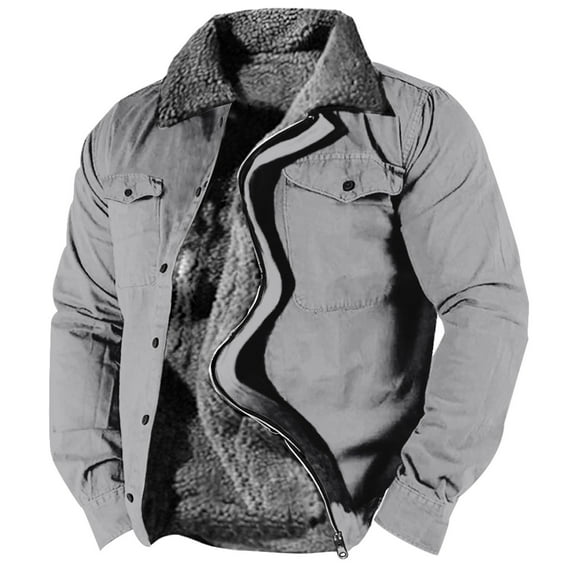 LISTHA Mens Fuzzy Sherpa Jacket Long Sleeve Fleece Zip Up Coat Winter Warm Puffer Jacket Windbreaker Varsity Coat Hooded Light Gray S