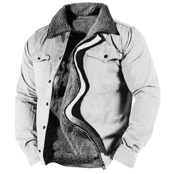 LISTHA Men's Aztec Western Jackets Cowboy Winter Warm Sherpa Fleece Coats Retro Ethnic Vintage Casual Long Sleeve Jacket White L