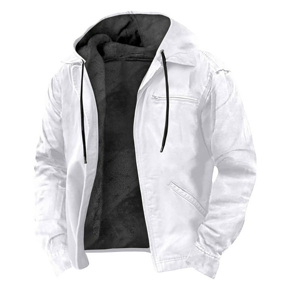 LISTHA Men's Jackets Casual Stylish Cargo Jacket Fleece Lined Sherpa Winter Warm Coats Jacket White 4XL
