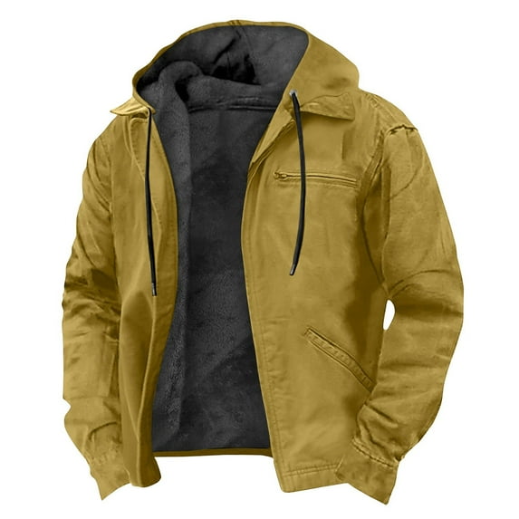 LISTHA Men's Jackets Casual Stylish Cargo Jacket Fleece Lined Sherpa Winter Warm Coats Jacket Yellow L