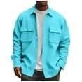 thumbnail image 1 of LISTHA Men's Regular Solid Color Corduroy Shirt Jackets For Men Button Coat Autumn Winter Stylish Casual Top Cyan XL, 1 of 6
