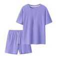 thumbnail image 1 of LISTHA Men's Summer Short Set 2 Piece Textured Solid Fashion Casual Outfit Crewneck Loose Tracksuits Athletic Sports Suit Purple L, 1 of 5