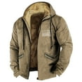 thumbnail image 1 of LISTHA Men's Winter Sherpa Lined Hoodie Jacket Flag Print Zip Up Sweatshirt Heavyweight Warm Fleece Coat with Pockets Khaki M, 1 of 3