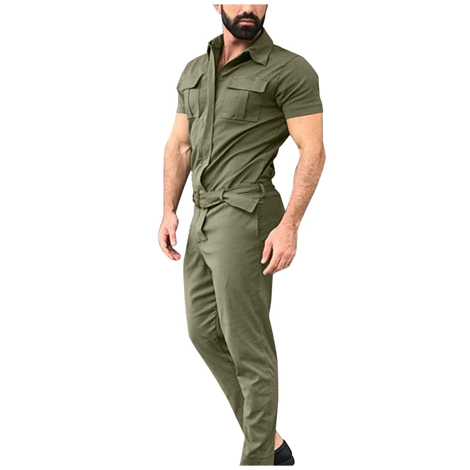 LISTHA Men's Zip Overalls Lapel Jumpsuit Suit Short Sleeve LISTHA Men's Zip Overalls Lapel Jumpsuit Suit Short Sleeve