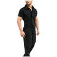 thumbnail image 1 of LISTHA Men's Zip Overalls Lapel Jumpsuit Suit Short Sleeve Coverall Summer Romper Casual One-Piece Sets with Pocket Black 2XL, 1 of 5