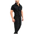 thumbnail image 1 of LISTHA Mens Casual Overalls,Short Sleeve Zip Up Coverall Basic Work Wear Casual Slim Fit Jumpsuit Construction Pants Black 3XL, 1 of 5
