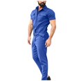 thumbnail image 1 of LISTHA Mens Casual Overalls,Short Sleeve Zip Up Coverall Basic Work Wear Casual Slim Fit Jumpsuit Construction Pants Blue XL, 1 of 5