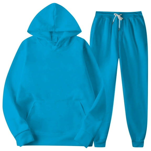 LISTHA Mens Casual Two Piece Plain Sweatsuits Loose Hoodie Sweatshirt Stretchy Sweatpants Set Fall Basic Matching Tracksuit Outfit Blue L