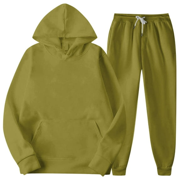 LISTHA Mens Casual Two Piece Plain Sweatsuits Loose Hoodie Sweatshirt Stretchy Sweatpants Set Fall Basic Matching Tracksuit Outfit Dark Green L