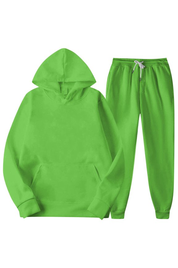 Mens Casual Two Piece Plain Sweatsuits Loose Hoodie Sweatshirt Stretchy Sweatpants Set Fall Basic Matching Tracksuit Outfit Green XL
