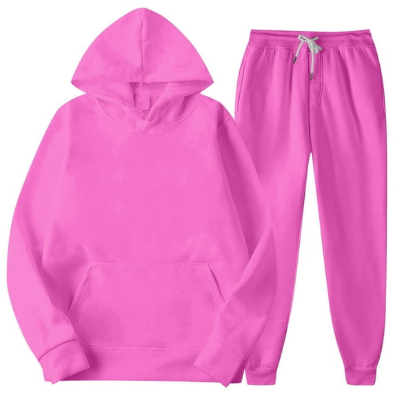 LISTHA Mens Casual Two Piece Plain Sweatsuits Loose Hoodie Sweatshirt Stretchy Sweatpants Set Fall Basic Matching Tracksuit Outfit Hot Pink L