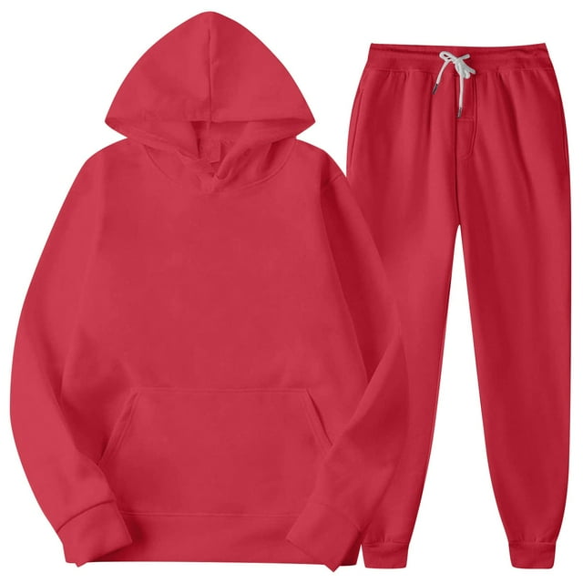 LISTHA Mens Casual Two Piece Plain Sweatsuits Loose Hoodie Sweatshirt Stretchy Sweatpants Set Fall Basic Matching Tracksuit Outfit Red M