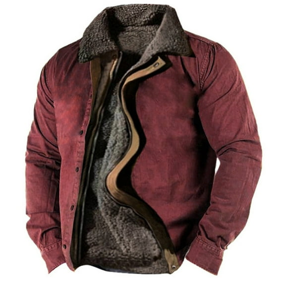 LISTHA Mens Fuzzy Sherpa Jacket Long Sleeve Fleece Zip Up Coat Winter Warm Puffer Jacket Windbreaker Varsity Coat Hooded Wine M