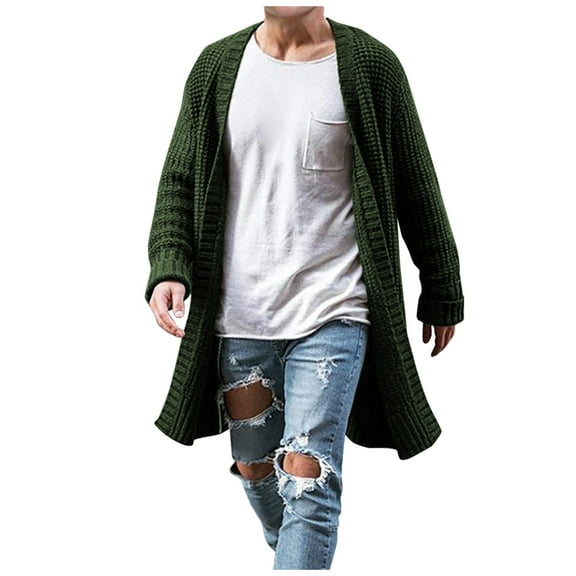 LISTHA Mens Long Cardigan Knit Ruffle Fashion Fall Winter Sweater Drape Cape Army Green 2XL