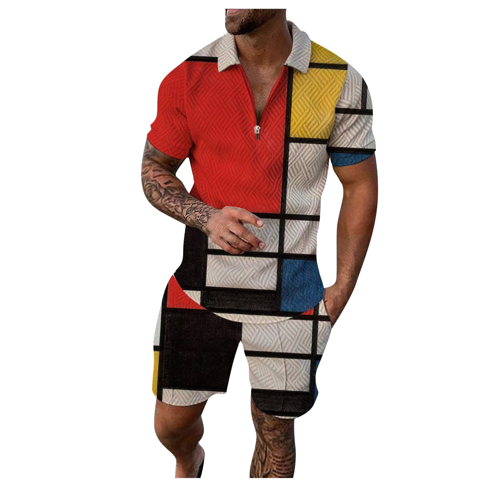 LISTHA Mens Short Sets 2 Piece Outfits Polo Shirt Fashion Summer Tracksuits Casual Set Short Sleeve and Shorts Set for Men Multicolor XL