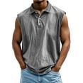 thumbnail image 1 of LISTHA Mens Tank Tops Summer Henley Workout Sleeveless Solid T-Shirt Vintage Casual Gym 2025 Polo Shirt Gray XL, 1 of 4