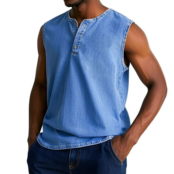 LISTHA Mens Tank Tops Summer V Neck Casual Sleeveless 2025 T-Shirt Solid Gym Vintage Summer Tee Blue 3XL