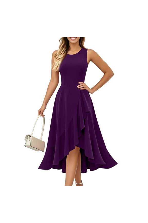 Midi Cocktail Dresses for Women Cocktail Ruffle Mermaid Sundress Formal 2025 Wedding Guest Dresses Dark Purple XL