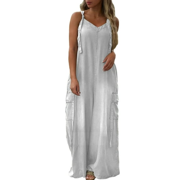 LISTHA Formal Jumpsuits for Women 2025 Wide Leg Spring Rompers Summer Plus Size Cargo Overalls with Pockets White S