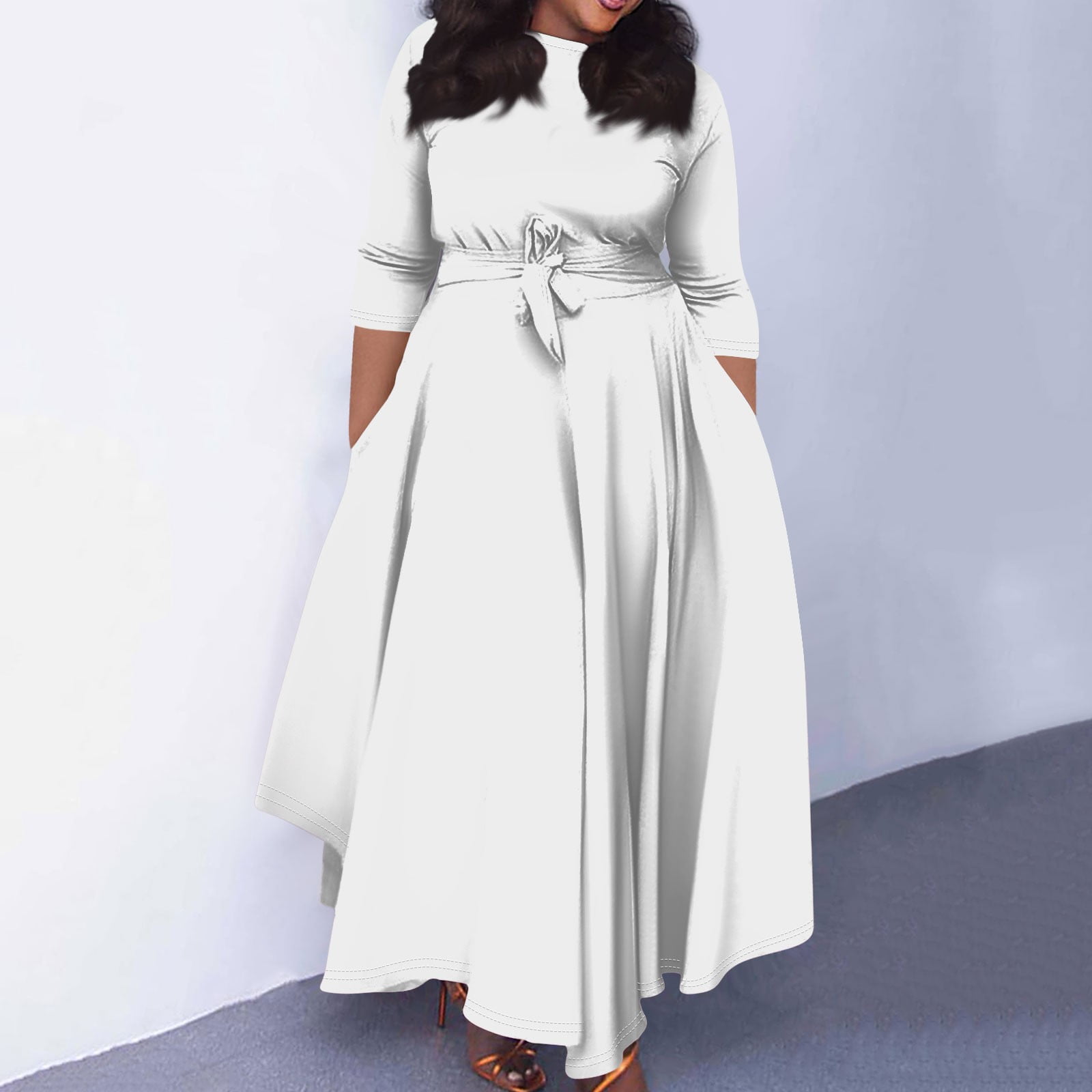 LISTHA Plus Size Maxi Dresses for Women Trendy Casual Summer Fall Long  Sleeve Flowy Formal Floral Ruched Flowy Long Dress White 2XL - Walmart.com