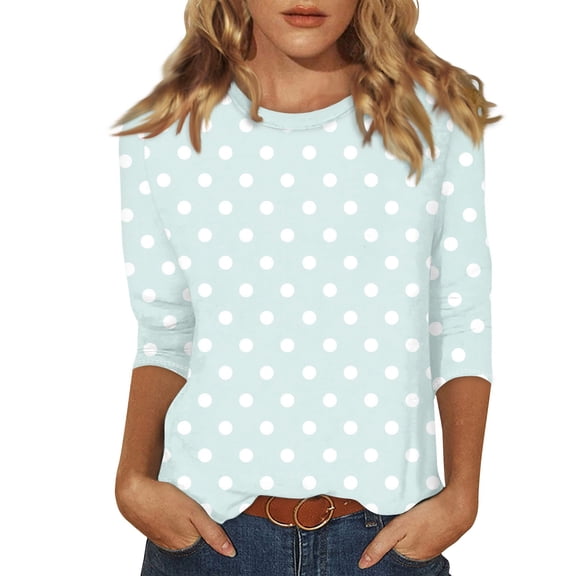LISTHA Polka Dot Tops for Women 3/4 Sleeve Plus Size Blouses Crew Neck Trendy Summer Shirts Spring Workout Tunic Tops Mint Green S