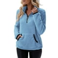 thumbnail image 1 of LISTHA Quarter Zip Pullover Women Fleece Soft Comfy Fuzzy Sweatshirt Casual Loose Fit Long Sleeve Tops with Pockets Blue XL, 1 of 7