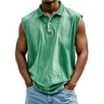 thumbnail image 1 of LISTHA Running Tank Top Men Button Solid Sleeveless Gym T-Shirt Vintage 2025 Summer Distressed Washed Polo Shirt Green L, 1 of 4