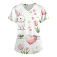 thumbnail image 1 of LISTHA Scrubs for Women Easter V Neck Easter Eggs Print Short Sleeve Scrub Tops Easter Gnomes Casual Nurse Uniforms with Pockets Mint Green S, 1 of 3
