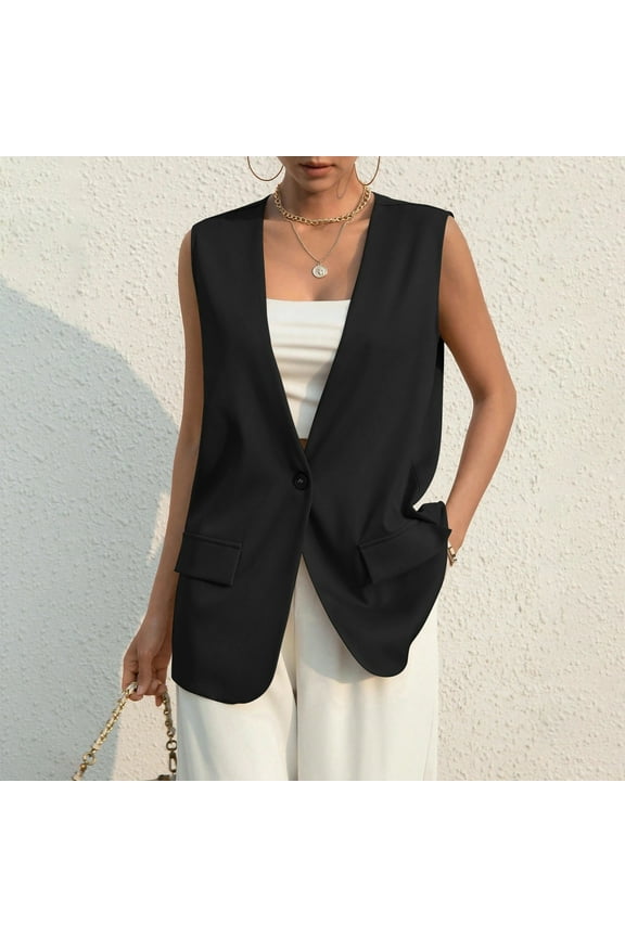 Sleeveless Jackets Vest for Women Casual Solid Open Front Work Office Vest Black XL