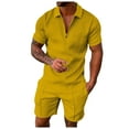 thumbnail image 1 of LISTHA Summer men short sets outfits 2 Piece Short Sleeve Polo Shirt Shorts Set men short sets outfits Casual Sport Suit Yellow 2XL, 1 of 6