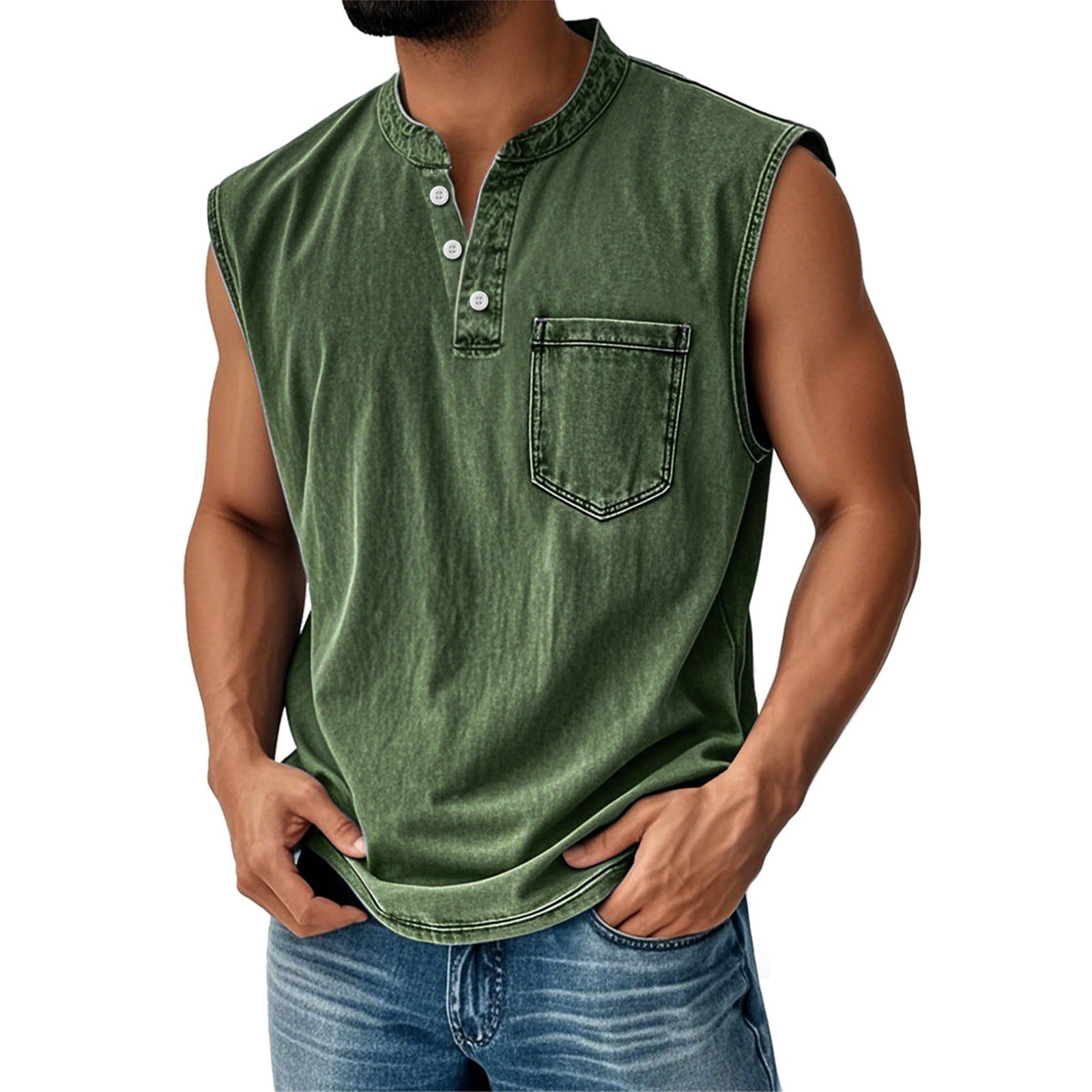 LISTHA Tank Tops Men V Neck Button Vintage Sleeveless 2025