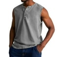 thumbnail image 1 of LISTHA Tank Tops Men Casual Button 2025 Sleeveless Casual Tee Distressed Washed Summer Workout Solid Polo Shirt Gray L, 1 of 4