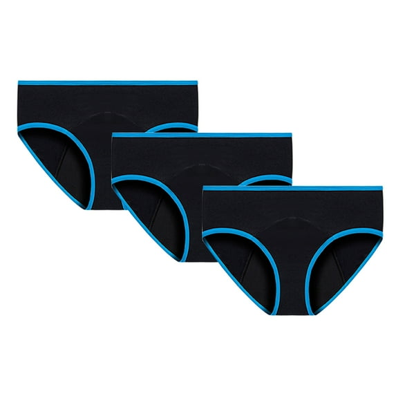 LISTHA Teen Girls Period Underwear Menstrual Period Panties Leak-Proof Cotton Protective Briefs Pack of 3 Blue 2XL