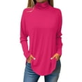 thumbnail image 1 of LISTHA Turtleneck Women Long Sleeve Shirts Lightweight Oversized Tshirts with Hem Loose Fit Fashion Top Hot Pink S, 1 of 5