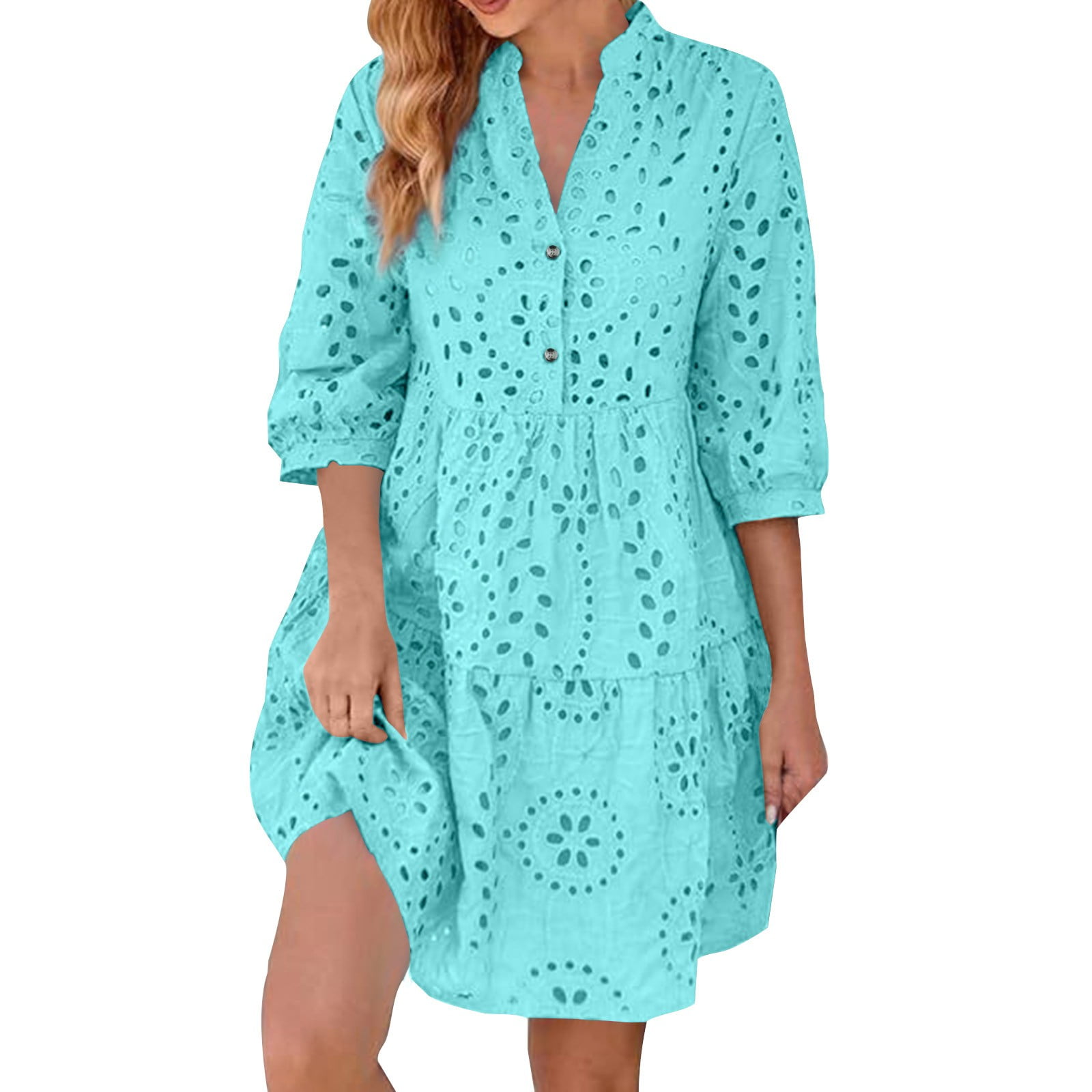 LISTHA Women Eyelet Dress Boho Maxi Dress Elegant Lace Hollow Dress