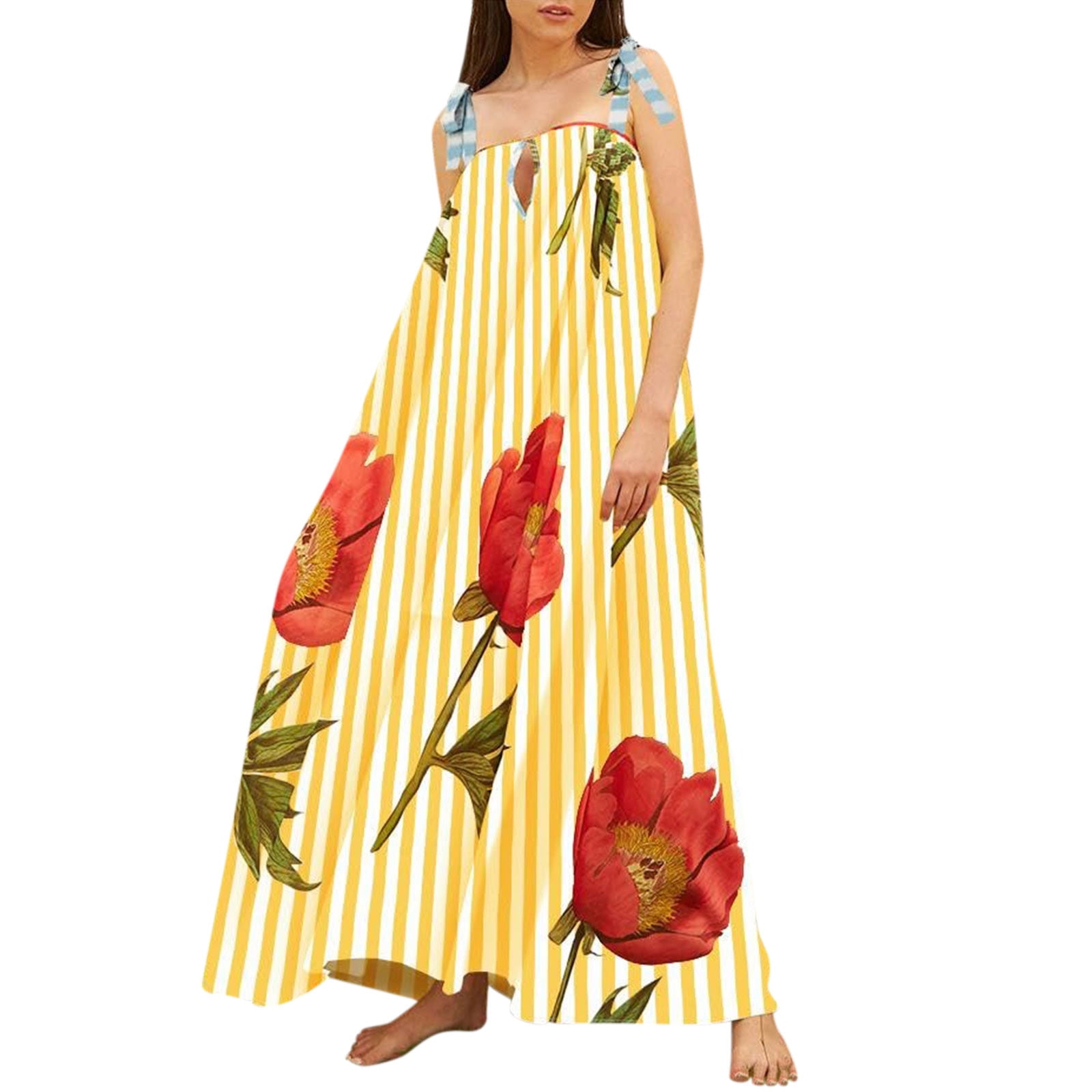 LISTHA Women Y2k Gingham Dresses Sleeveless Ruched Strappy Plaid Maxi Dress  Tiered Flowy Long Sundress Yellow S - Walmart Business Supplies