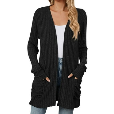 LISTHA Women's 2024 Fall Lightweight Cardigan Long Sleeve Open Front Knit Cardigan Sweater with Pockets Black XL