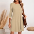 thumbnail image 1 of LISTHA Women's 3/4 Sleeve A-line and Flare Midi Long Dress Khaki L, 1 of 6