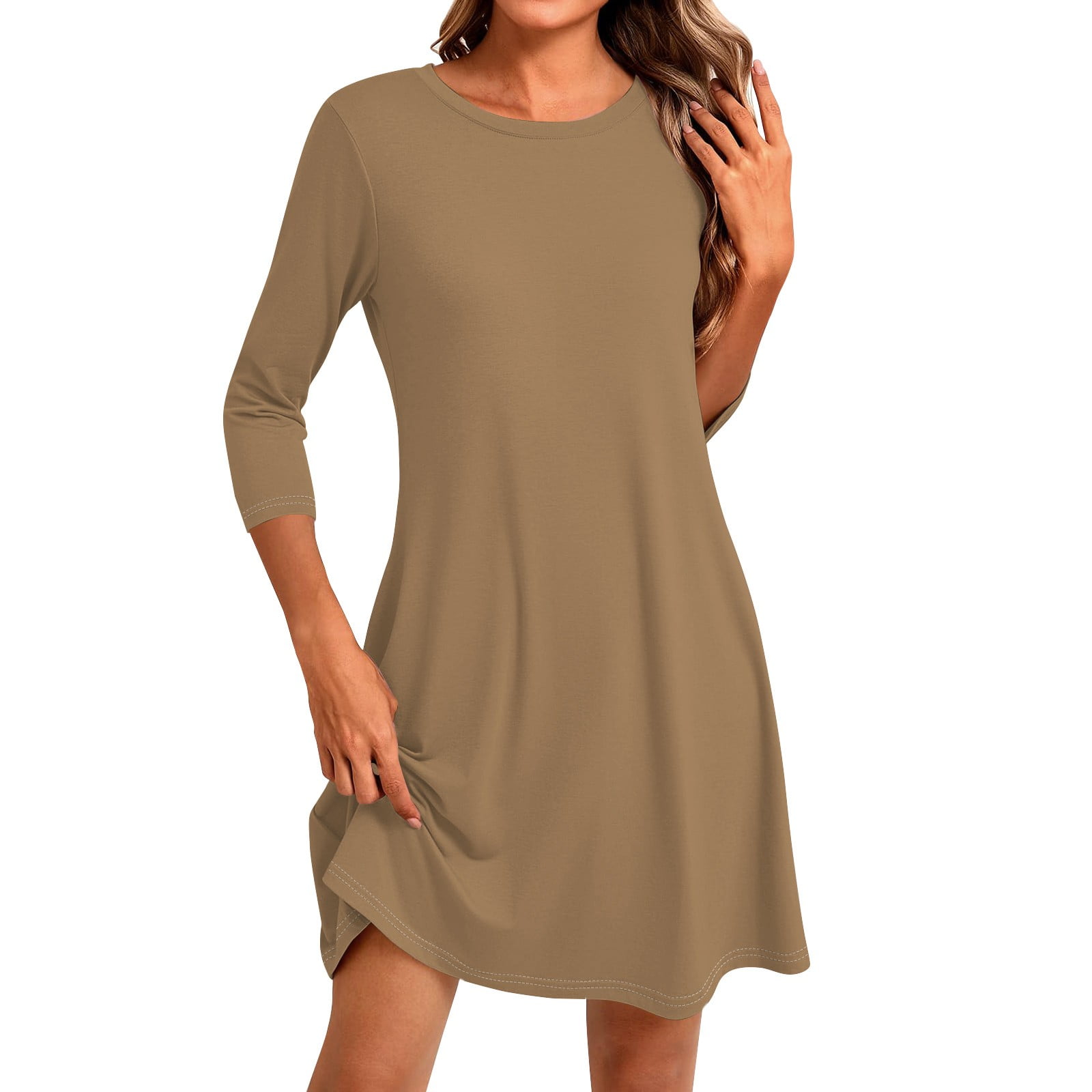 Long Sleeve A-Line Dress, Quartz Brown main image 1