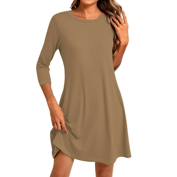 LISTHA Women's 3/4 Sleeve A-line and Flare Midi Long Dress Light Brown L