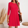 thumbnail image 1 of LISTHA Women's 3/4 Sleeve Dresses, Casual T-Shirt Dresses, Crew Neck Loose fit Swing Autumn Dresses, Tunic Dresses Red M, 1 of 6