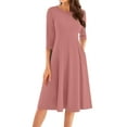 thumbnail image 1 of LISTHA Women's 3/4 Sleeve Midi Dress 2024 - Casual High Waist A-Line with Round Neck Pink S, 1 of 5