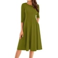 thumbnail image 1 of LISTHA Women's A-Line Swing Midi Dress 3/4 Sleeve Casual Formal Army Green L, 1 of 5