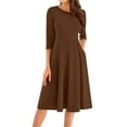 thumbnail image 1 of LISTHA Women's A-Line Swing Midi Dress 3/4 Sleeve Casual Formal Brown 2XL, 1 of 5