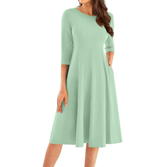 LISTHA Women's A-Line Swing Midi Dress 3/4 Sleeve Casual Formal Mint Green S